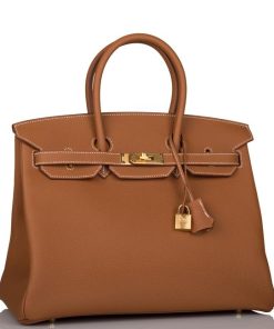 Alternative view of HERMES BIRKIN 35 BROWN TOGO GOLD HARDWARE