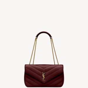 SAINT LAURENT Matelasse Chevron Bag Maroon