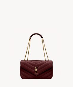 SAINT LAURENT Matelasse Chevron Bag Maroon