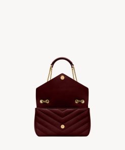 SAINT LAURENT Matelasse Chevron Bag Maroon