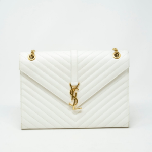 SAINT LAURENT MATELASSE LARGE CASSANDRE FLAP BAG WHITE