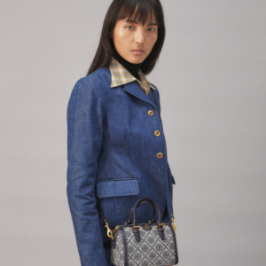 Tory Burch Monogram Jacquard Mini Barrel Blue