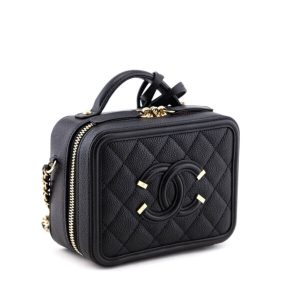 Chanel Filigree Vanity Case Gold-Small Black