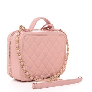 Chanel Filigree Vanity Case Gold-tone Pink
