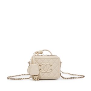 Chanel Filigree Vanity Case Gold-tone Small White