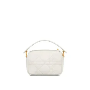 Small Dior Caro Top Handle Camera White Bag