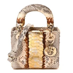 Snakeskin Mini Lady Dior Beige Gold