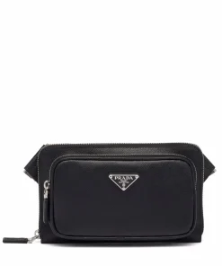 PRADA Logo Plaque Zipped Crossbody Bag In Nero C 1