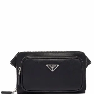 PRADA Logo Plaque Zipped Crossbody Bag In Nero C 1