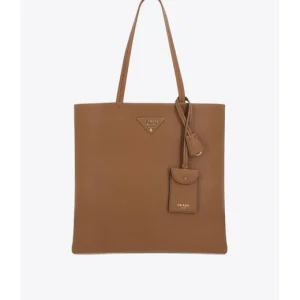Prada medium triangle-logo tote caramel brown bag