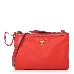 PRADA Tessuto Bandoliera Double Zip Nylon Crossbody Bag Red