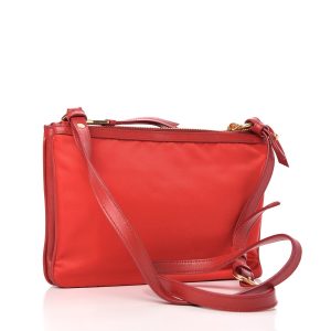 PRADA Tessuto Bandoliera Double Zip Nylon Crossbody Bag Red