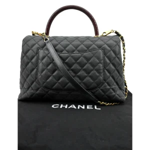 Alternative view of CHANEL  Small Coco Quilted Caviar Lizard Handle Black Bag