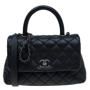 CHANEL Coco Mini Top Lizard Handle Caviar Leather Bag