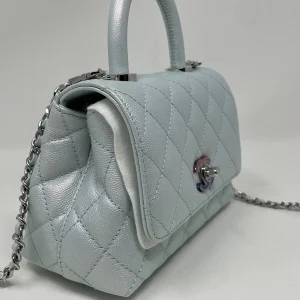 Alternative view of CHANEL Coco Extra Mini Top Handle Iridescent Leather Light Blue Bag