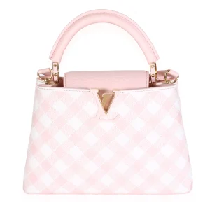 LOUIS VUITTON Taurillon Embroidered Vichy Capucines BB Light Pink