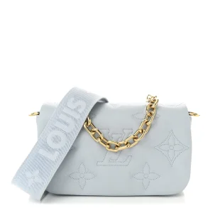LOUIS VUITTON Calfskin Bubblegram Wallet On Strap Ice Blue