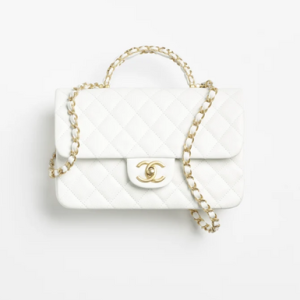 MINI FLAP BAG Grained Shiny Calfskin & Gold-Tone Metal White