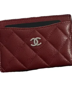 Chanel FLAP CARD HOLDER Grained Metal Burgundy