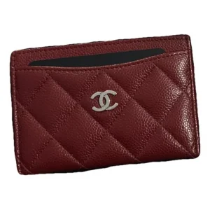 Chanel FLAP CARD HOLDER Grained Metal Burgundy