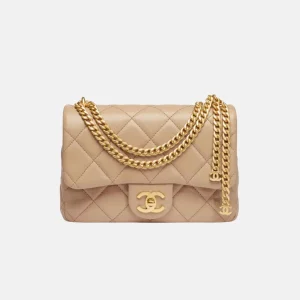 MINI FLAP BAG Grained Shiny Calfskin Gold-Tone Metal
