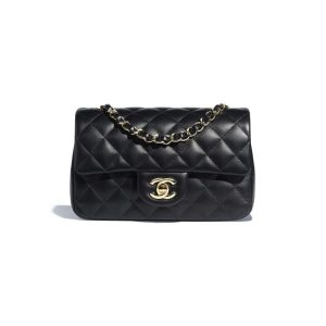 MINI FLAP BAG Shiny Lambskin Gold-Tone Metal