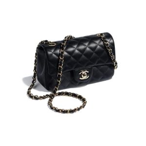 MINI FLAP BAG Shiny Lambskin Gold-Tone Metal