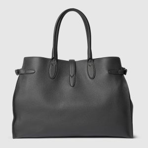 GUCCI LARGE GREY LEATHER TOTE BAG WITH HOOK CLOSURE