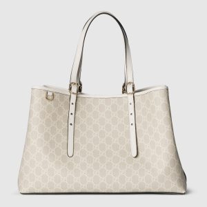 GUCCI GG EMBLEM LARGE BEIGE AND WHITE TOTE BAG