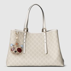 GUCCI GG EMBLEM LARGE BEIGE AND WHITE TOTE BAG