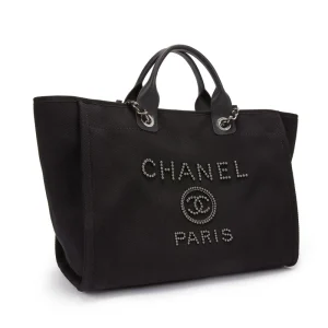 Alternative view of Chanel Large Deauville Black Canvas Imitation Pearl