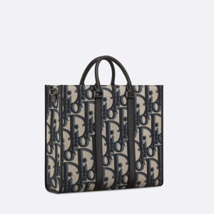 East-West Tote Dior Oblique Jacquard and Grained Calfskin Bag