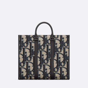 East-West Tote Dior Oblique Jacquard and Grained Calfskin Bag