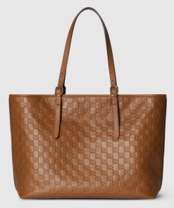 GUCCI GG Emblem Large Tote Brown Bag