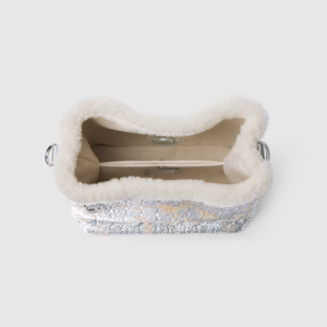 Gucci GG Emblem small bucket silver textured leather bag