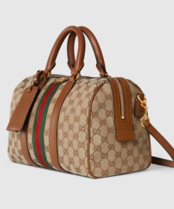 Gucci Ophidia medium boston beige and brown GG canvas bag